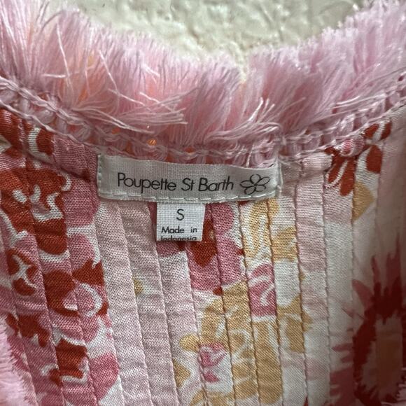 Poupette St Barth Sasha Lace Trimmed Mini Dress 90s Pink Floral V Neck Sz S Boho - Picture 4 of 7